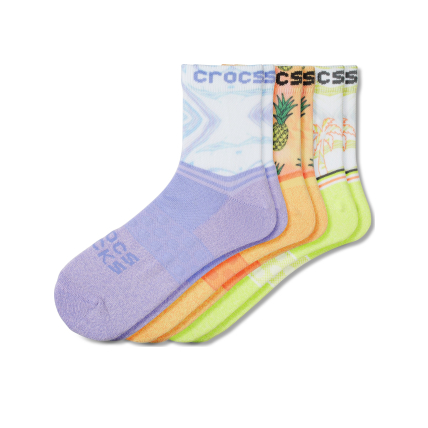 Crocs™ Adult Quarter Retro Resort 3-Pack Socks White/Tropical