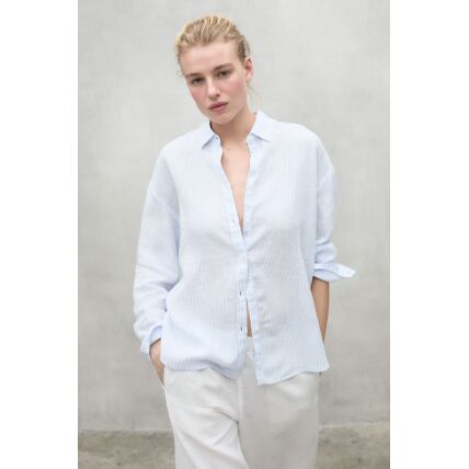 ECOALF DARIAALF LINEN STRIPES SHIRT WOMAN White Sky Blue Stripe